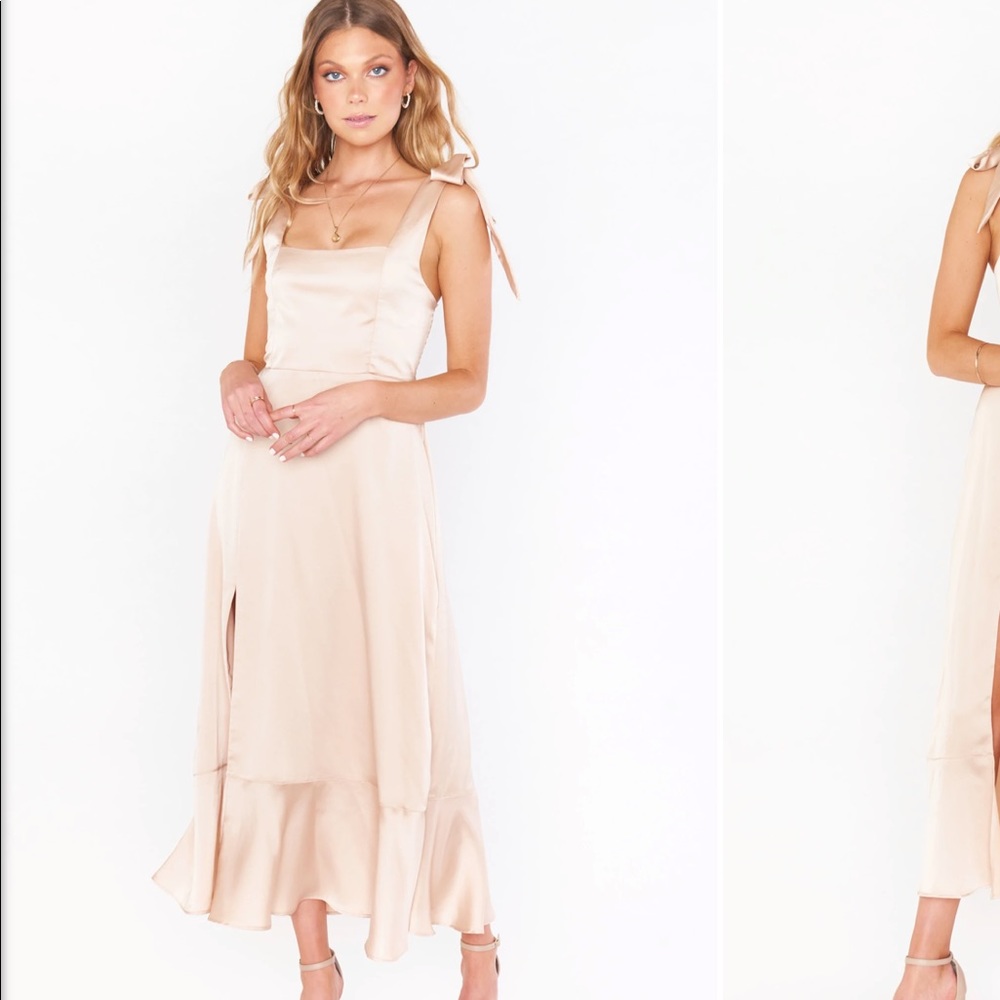 Show me your Mumu- Samantha ruffle wrap dress- champagne luxe satin - M - unworn